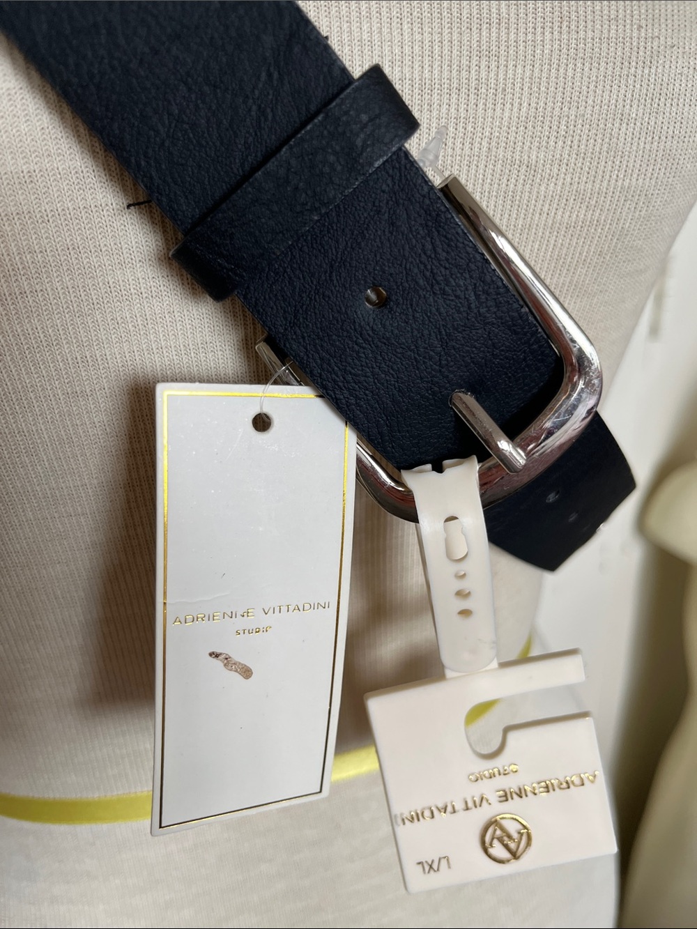 NWT Adrienne Vittadini Black Leather Strap with Silver-Tone Buckle Size L/XL - Picture 2 of 8